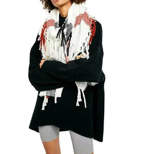 Free People  Ivory Valley Plaid Fringe Scarf New!